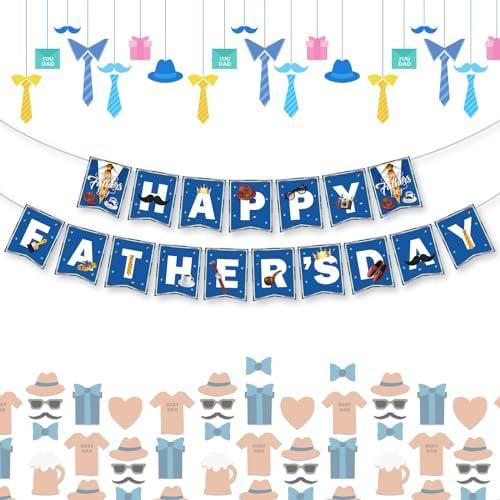 Happy Fathers Day Banner, Father's Day Banners, Blue Happy Daddy Day Sign Bunting Banner Garland for Fathers Day Home, Office, Fireplace, Wall Decor and Party Decorations Supplies Favors Props, Pack of 3