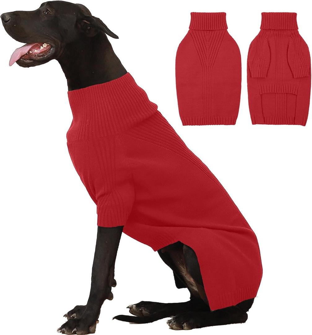 IECOii Extra Large Dog Sweater 4XL,Thermal Warm Dog Sweaters for Giant Breed Dogs,Turtleneck Knitted Knitwear for Pet Winter,Stretchy&Easy On Doggy Sweatshirt for Doberman,Great Dane(Red)