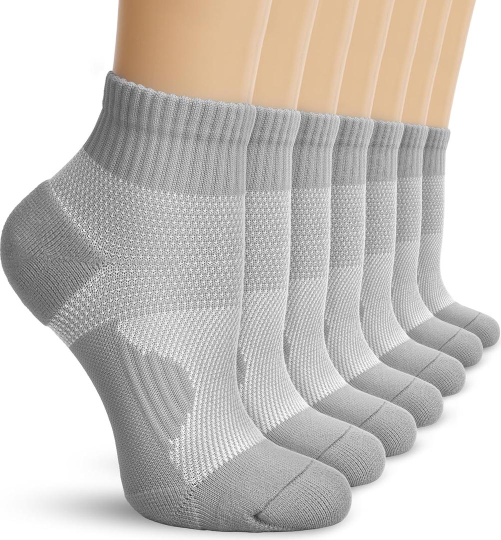 DHSO 7 Pairs Cushioned Ankle Compression Socks for Women Running Wicking Socks with Arch Support, S-M