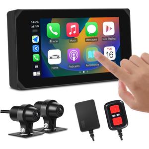 VSYSTO Motorcycle Dash Cam Front & Rear 1080P Cameras with 5.0" Wirelss CarPlay/Android Auto Waterproof Touch Screen, Supports GPS Navigation and Wi-Fi App