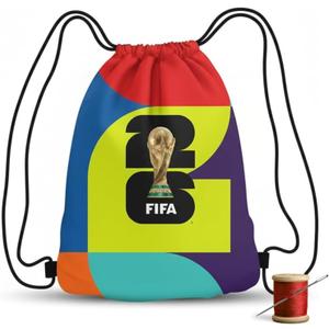 FIFA World Cup DIY Drawstring Backpack Kit Soccer Fan Sewing Craft Project Includes 24" x 43" Multicolor Canvas Panel12ft Nylon Paracord & Instructions Create a 17" x 13" Handmade Sports Bag