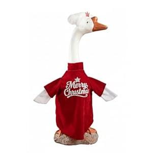 GigaCircle Christmas Porch Goose Outfits with Wigs, 2 Pcs/ Set Lawn Cement Goose Clothes, 23" Patio Yard Garden Geese Costume Decoration, Red