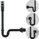 RANDOM Matte Black P Trap Bathroom Sink 1-1/4 inch U-Shape Sink Trap with Pop Up Drain Stopper Without Overflow,with Slip Joint Extension Tube,Adjustable Height Sink Waste Drain Bottle P-Trap Kit