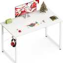 Casaottima 40 Inch Small Computer Desk for Home Office, Study Writing Table for Small Spaces, Simple Modern Desk with Headphone Hooks, White