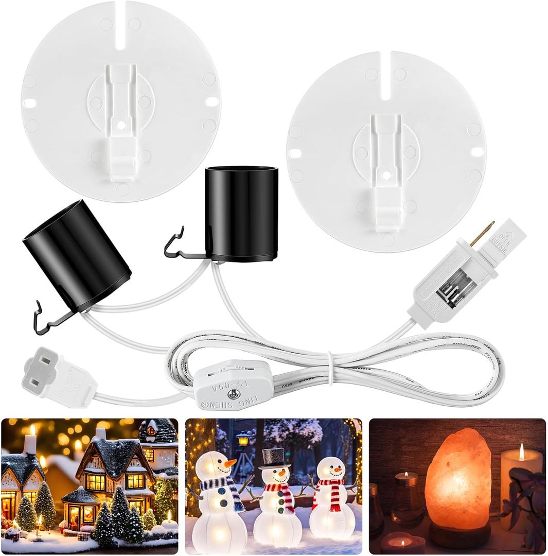 Blow Mold Light Kit Replacement, E27 E26 Single Light Cord Kit with Two Fuse Female Plug, Blow Mold Replacement Cord Socket for Indoor Outdoor Christmas Village House, Inflatable Decor(1 Pack,2 Head)