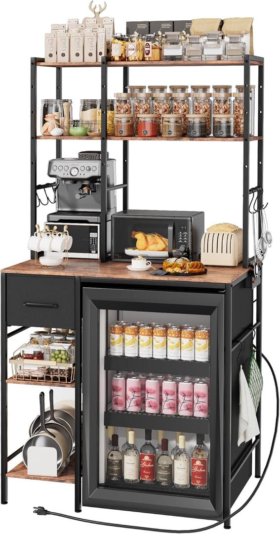 Kitchen Mini Fridge Stand with Storage with Power Outlet for Dorm