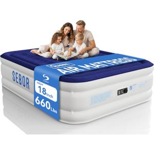 Sebor Air Mattress Queen with Built-in Pump 18", Comfortable Self-Inflating Air Mattress with High-Speed Pump, Durable Blow Up Mattress Queen with Storage Bag for Guests, Camping, Travel