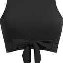 Crop Top Swim Bathing Suit - Women Bikini Swimsuit Top High Neck Bra Tie Knot Top Only, Small