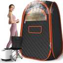 FIOCCO Portable Sauna Box, Portable Sauna for Home with 2.6L Steamer Generator, Remote Control, Portable Chair & Floor Mat, Full Body Personal Saunas Tent for Health, 9 Levels, Orange