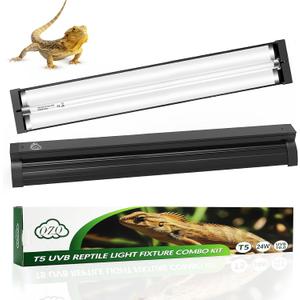 QZQ T5 UVB Reptile Light Fixture Combo Kit 24W, 10.0 UVB Light for Reptiles, Terrarium Hood Comes with Desert Reptile Lamp for Bearded Dragon, Gecko, Tortoise, Lizard