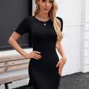 Valiamcep Womens Summer Tank Dress Crewneck Sleeveless Ribbed Knit Slim Fit Bodycon Mini Dresses (Black, L)