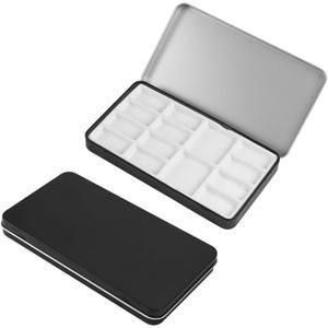 Travel Watercolor Palette,Portable Ceramic Palette with 14 Well,Metal Paint Box with Porcelain Palette(Blak Box) (Black)