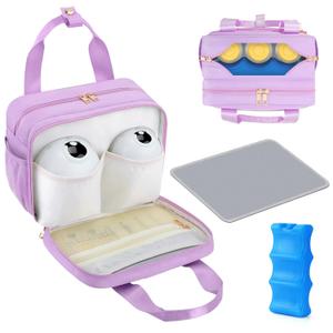 PIIOSER Breastmilk Cooler Travel Bag with Ice Pack, Compatible with Wearable Breast Pumps & Accessories - Portable Hands Free Breast Pump Carrying Case for Nursing & Working Moms, Purple
