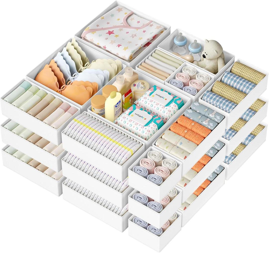 DIMJ Drawer Organizer Clothes- 12 Pack Baby Dresser Organizer for Nursery, Small Fabric Closet Drawer Organizer Bins for Underwears Socks, Foldable Storage Dividers Organization for Bedroom,  2 Large, 1 Medium, 9 Small