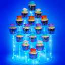 Cupcake Stand with Lights, Blue Cupcake Tower Stand for 16 Cupcakes, Acrylic Cupcake Display Stands for Parties and Dessert Table, Clear Cupcake Holder for Small Collections.