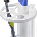 Metal Toothbrush Holder Stand for Bathroom: Stainless Steel Ventilated Organizer with Slots for Electric Toothbrushes, Toothpaste, Razors & Small Comb, Unique Footprint Base Design, White