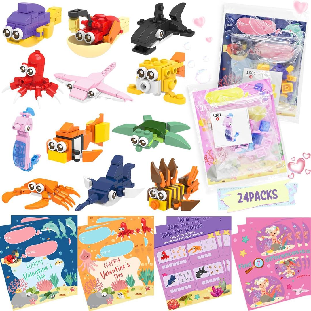 WODMAZ 24 Packs Sea Animal Building Blocks for Kids Easter Egg Fillers Basket Stuffers Egg Hunt Birthday Party Favor Gift, Classroom Exchange Prize
