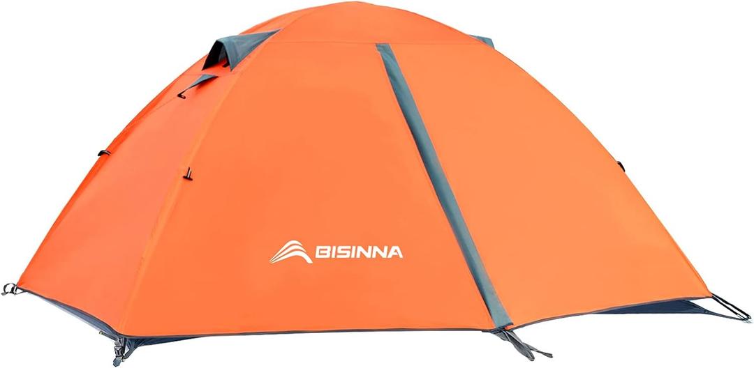 BISINNA 2/4 Person Camping Tent Lightweight Backpacking Tent Waterproof Windproof Two Doors Easy Setup Double Layer Outdoor Tents for Family Camping Hunting Hiking Mountaineering Travel (Orange)