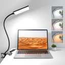 LED Desk Lamp with Clamp for Home Office, MONGERY Dimmable Clip on Desk Light with USB Port, 3 Color Modes 11 Brightness Flexible Gooseneck Reading Lamp for Studying Working, Black