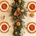 Jinei 8 Pcs Thanksgiving Fall Tableware Set Include Large Ceramic Pumpkin Shaped Plates White Dinner Ceramic Plates Small Pumpkin Shaped Bowls and Place Mats for Autumn Halloween Table Party Decor