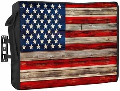 American Flag Outdoor TV Cover 60 to 65 Inches Weatherproof & Waterproof, Red Striped Blue Star Outdoor TV Enclosure with Remote Control Pocket, Vintage Wooden TV Screen Protectors for Outside TV