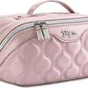 BOYATU Travel Makeup Bags for Women Cosmetic Bag: Puffy Make up Bags Set of 3 - Vegan Leather Makeup Organizer - Waterproof Large Toiletry Bag with Compartments - Travel Essentials (H-3-Pink)