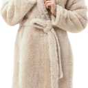 Berkshire Extra-Fluffy™ Women‘s Robe — Luxurious Fluffy Plush Bathrobe,Soft Warm Fleece Loungewear with Pockets and Belt (Beige), Size: Small 