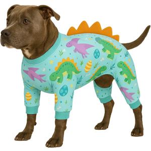 LovinPet Large Dog Pajamas, Four-Leg Stretch Onesie Bodysuit, Lightweight UV-Shielding Pajamas, Anti-Lick Calming Recovery Suit for Surgery, Pull-On for Medium and Large Breeds,Green Orange,M