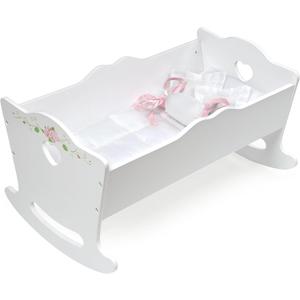 Badger Basket Doll Cradle with Deluxe Bedding Charming White and Rose Design for 18 to 20-Inch Dolls, Complete with Personalization Kit and Pillows
