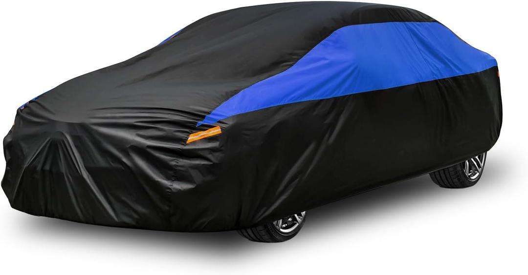 Car Cover for Automobiles All Weather Waterproof, Universal Fit Sedan Chevrolet Corvette, Ford Fusion, Kia Stinger, Nissan Maxima, Buick Regal, Subaru Legacy, Honda Accord etc. (2 Fit Sedan/Coupe-Length (184 To 193"), Black-Blue)