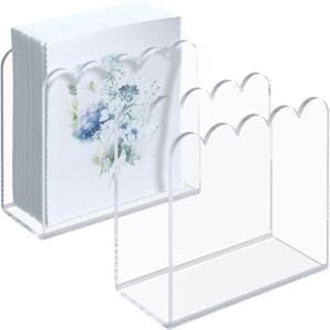 Napkin Holder, 2 Pack Scalloped Acrylic Napkin Holder for Table, U-Shaped Cocktail Napkin Dispenser for Home Clear Tissue Dispenser for Kitchen Guest Towel Holder for Bathroom(2pcs Clear Scalloped)