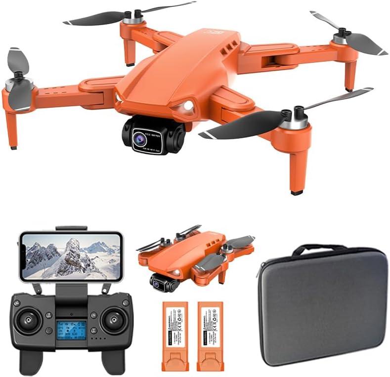 Lozenge Brushless Drone with Camera 4K GPS Drone Follow Me Quadcopter RC Helicopter L900 Pro SE Motorized Adjustment Cam Dual Cameras with Storage Bag (1080P Camera&2 Battery&Orange)