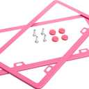 2 Pack Premium Matte License Plate Frame, Solid Rust-Proof Aluminum Holder with 2 Holes, Universal Car Frame for Women and Man, Including Screws Auto Tag Holder (Matte Pink)