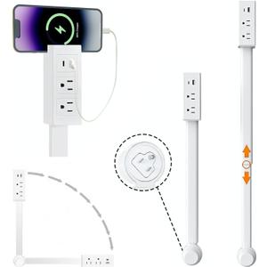 180 Rotating Power Outlet Extender  Adjustable 17-27.5 Inch (44-70cm) with USB-A/USB-C & 2 AC Outlets  Wall Socket Expander for Behind Couches, Home & Office