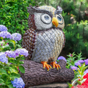 Garden Outdoor Statues Owl with Tree Stump Succulent, Large
