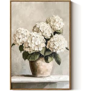 InSimSea Framed Canvas Wall Art Vintage Decor, Hydrangea Floral Pictures Bathroom Wall Decor Aesthetic, Living Room Bedroom Flower Home Retro Decorations, 16x24inch