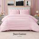 Juicy Couture Ribbon Ruched 3 Piece Full/Queen Comforter Set, Pink Marshmellow Bedding Ensemble