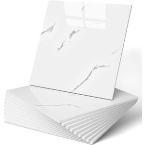 WADILE 10pcs Peel and Stick Shower Waterproof Marble Tiles Wall Panels, 11.8"x11.8" Self-Adhesive Backsplash, for Home Bathroom, Kitchen, Living Room White (Not Real Tile)