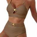 Herseas Womens 2 Piece Bikini Sets High Waisted Metal Ring Textured Swimsuit 2026 Summer Bathing Suits Beach Swimwear (XL)