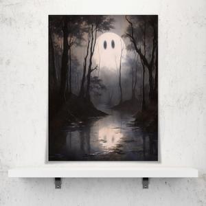 Halloween Decor Wall art Prints Dark Forest Ghost Ghost Poster art Holiday Art Gifts 16x24in Unframed