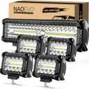 NAOEVO 12 Inch LED Light Bar and 4PCS 4 Inch LED Pod Lights, 54000LM LED Fog/Driving/Off Road Lights, Triple Row Spot Flood Combo LED Light Bar for Truck Car UTV ATV Boat,