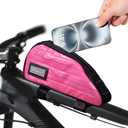 RideRow Compact Bike Top Tube Bag  Waterproof Bicycle Frame Pouch, Fits Up to 6.1" Phone, Narrow No-Rub Design, Secure 3-Point Mount, Cycling Storage for Mountain & Road Bike (Pink)