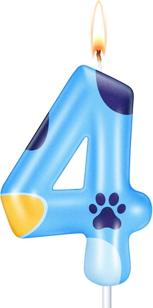 MTLEE Blue Dog Paw Candles Birthday Cake Decorations Cake Cupcake Topper for Boy and Girl Birthday Decoration(4)