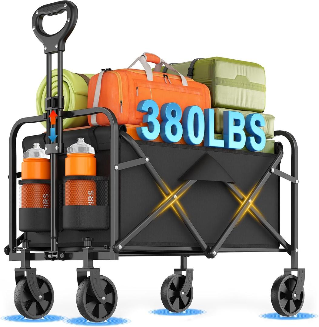 Collapsible Wagon Cart Foldable Beach Wagon with All-Terrain Wheels - 380 LBS Heavy Duty Grocery Cart for Shopping, Beach, Camping, Sports, Garden (Black) Collapsible Wagon Cart Foldable Beach Wagon with All-Terrain Wheels - 380 LBS Heavy Duty Grocery Cart for Shopping, Beach, Camping, Sports, Garden (Black)