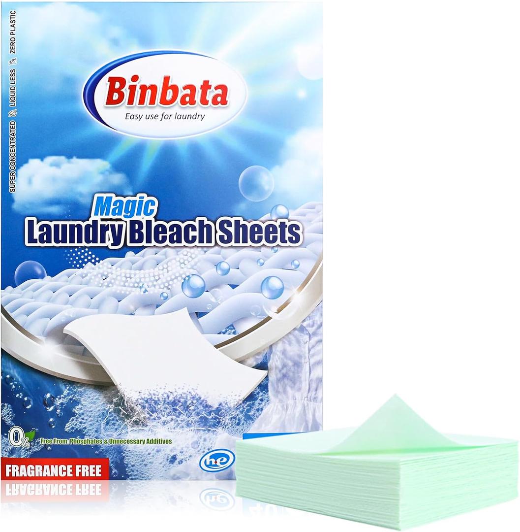 2-in-1 Whitening Laundry Detergent Sheets 40 Loads, Unscented Hypoallergenic Eco Laundry Bleach Sheets Apply for white clothes, Effectively Remove Yellowing & Greying, Safe for Sensitive Skin