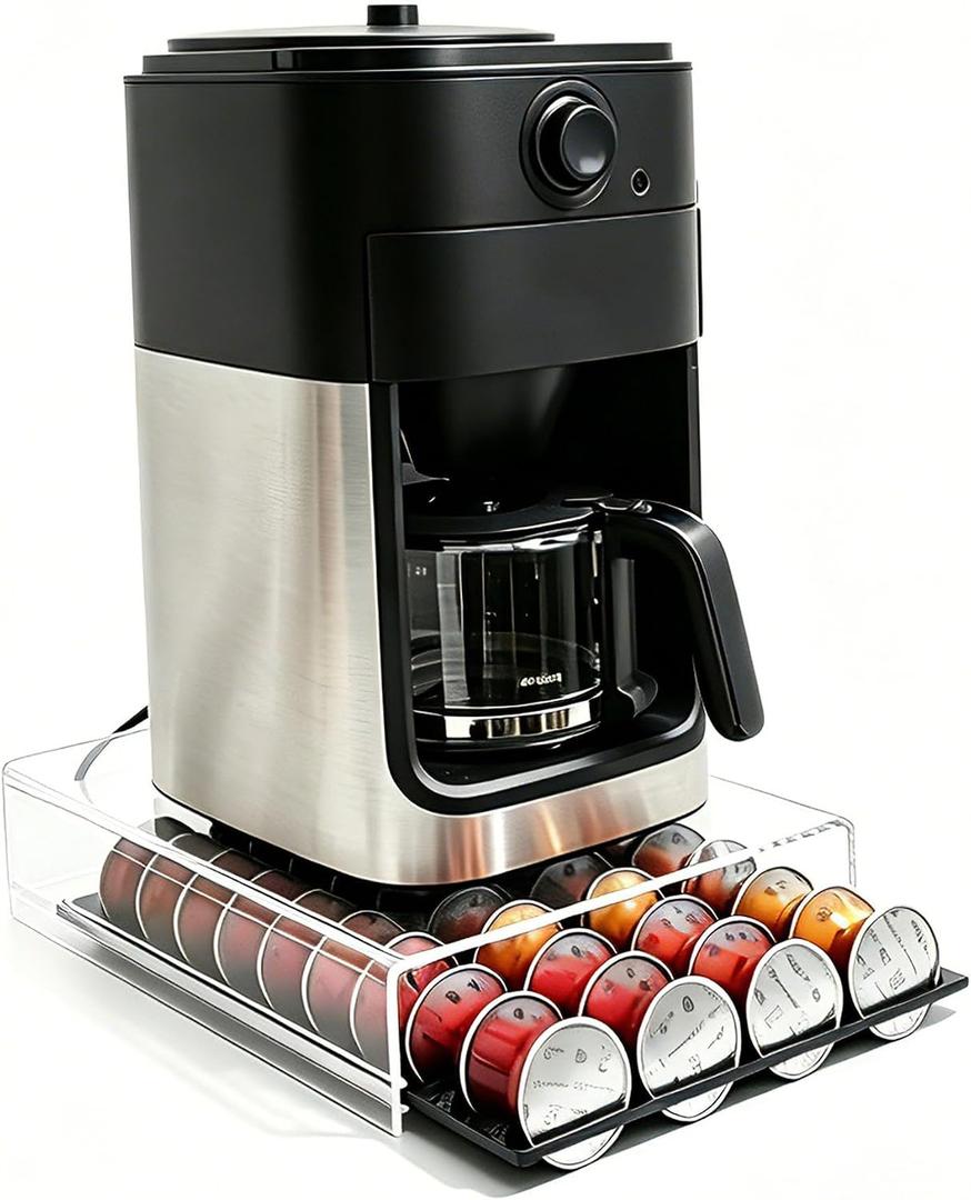 Lovemolly Acrylic Capsule Drawer for Nespresso Vertuo, 40 Pod Coffee Organizer with Thickened Shelf Hold Up to 22 lbs, Countertop Storage Fits Under Coffee Maker, 15"L x 10.7"W x 2.9"H