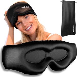 MyHalos 3D Mulberry Silk Sleep Mask with Eye Cups - Blackout Sleep Mask for Men & Women - Eye Masks for Sleep Anywhere