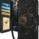 Toycamp for iPhone 16 Pro Max Wallet Case with Wrist Strap - Leather Flip Phone Case with RFID Blocking 4 Card Holder for Apple for iPhone 16 Pro Max Funda Cute Aesthetic for Women Ladies,Sun and Moon