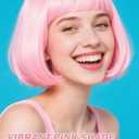 Light Pink Bob Wig with Heart Sunglasses - Heat-Resistant, Synthetic Fiber, Adjustable and Natural Looking