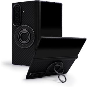 Galaxy Z Fold 7 Case Compatible with MagSafe, Ultra-Slim 1500D Aramid Fiber Woven Case with Magnetic Grip Stand, Slim Fit Thin Cover Carbon Black (Hinge Protection)